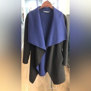 DIANE VON FURSTENBERG Women’s Blue / Black Jenna Belted Reversible Wool Coat (S)